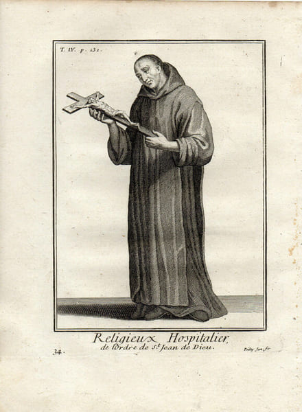 Gravure sur cuivre.  
RELIGIEUX HOSPITALIER DE L'ORDRE DE SAINT JEAN DE DIEU. 