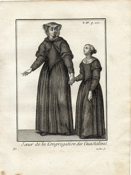 Gravure sur cuivre.  
SOEUR DE LA CONGREGATION DES GUASTALINES. 