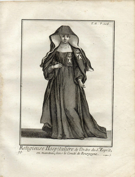 RELIGIEUSE HOSPITALIERE DE L'ORDRE DE St ESPRIT en manteau Comt&eacute; de Bourgogne. 