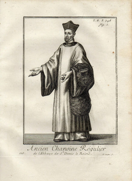Gravure sur cuivre.  
ANCIEN CHANOINE REGULIER DE L'ABBAYE St DENIS &agrave; REIMS. 