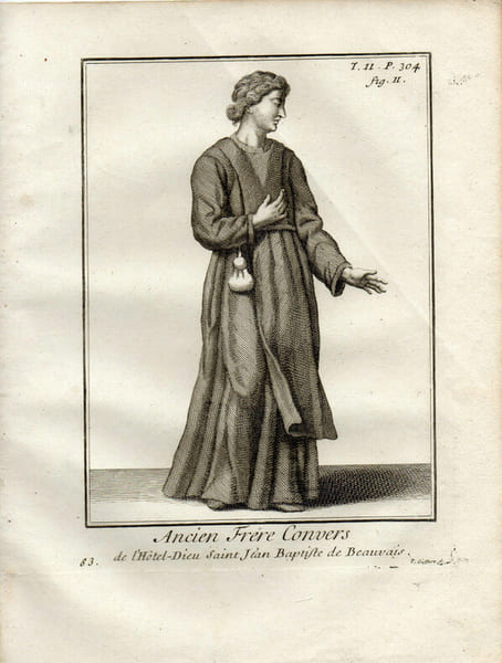 Gravure sur cuivre.  
ANCIEN FRERE CONVERS de L'HOTEL DIEU St JEAN-BAPTISTE DE BEAUVAIS. 