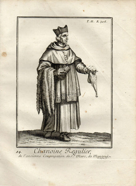 Gravure sur cuivre.  
CHANOINE REGULIER ancienne congr&eacute;gation de St Marc de Mantoue. 