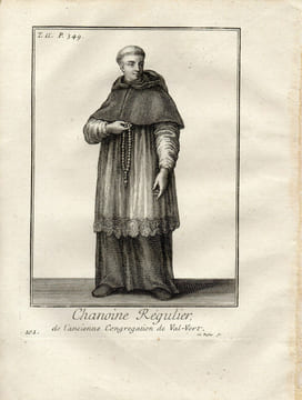 Gravure sur cuivre.
CHANOINE REGULIER DE L'ANCIENNE CONGREGATION DE VAL-VERT. undefined