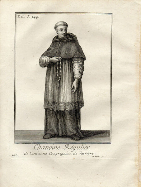 Gravure sur cuivre.  
CHANOINE REGULIER DE L'ANCIENNE CONGREGATION DE VAL-VERT. 