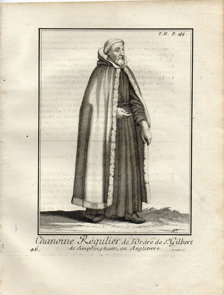 Gravure sur cuivre.  
CHANOINE REGULIER DE L'ORDRE DE SAINT GILBERT en Angleterre. 