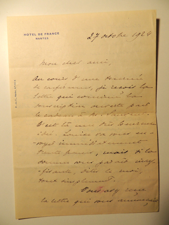 Belle Lettre autographe de Marcelle Tynaire pour le mariage de sa fille. 1924. Marcelle Tynaire