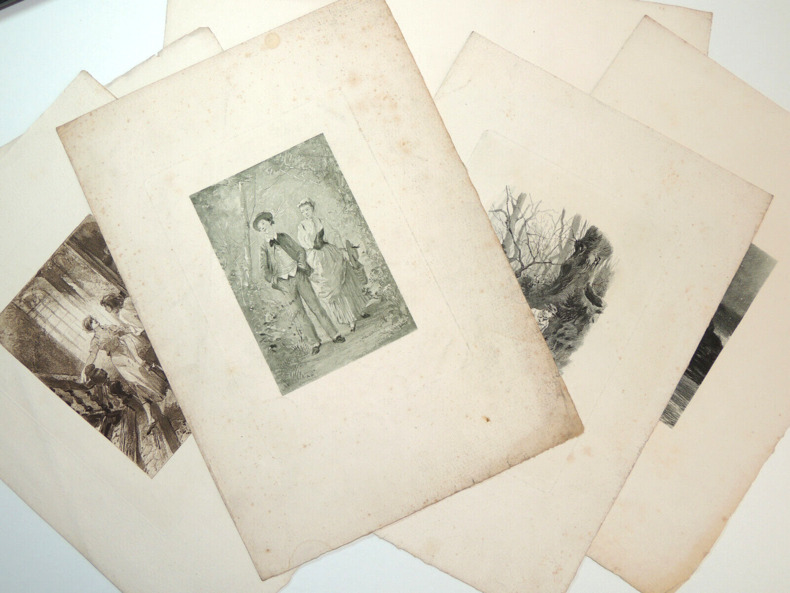  Lot de 7 Lithographies/Eaux fortes XIXe signée Leloir 1882. gd format 32x22
. 