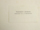 Carte de visite du Président Vincent Auriol. Voyage aux Etats-Unis 1951. 