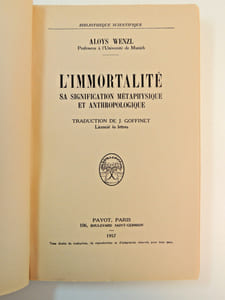 L'immortalité, sa signification métaphysique et anthropologique