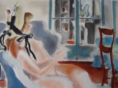 DIGNIMONT / LITHOGRAPHIE signée " Dans l'atelier du peintre" Curiosa