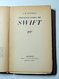 Ed. Gallimard. A. M Petitjean. Présentation de Swift ( Jonathan) 1667-1745. EO