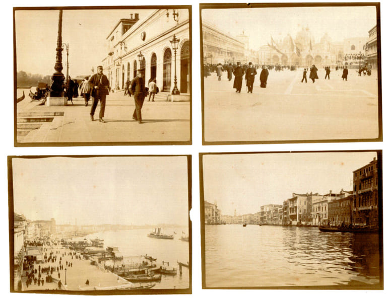 Lot photos anciennes albumin&eacute;es. Italie, Venise. Place St Marc, Grand canal, quai. 
