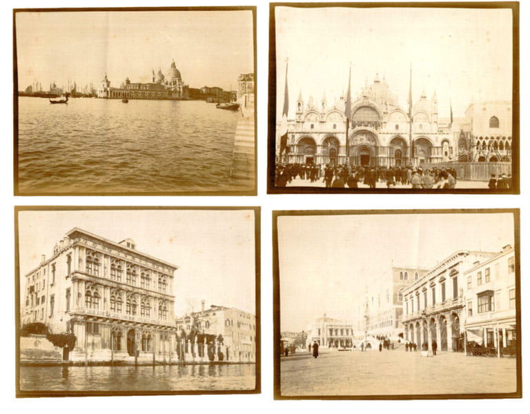 
Lot photos anciennes albumin&eacute;es. Italie, Venise. Place St Marc, Palais, Lagune. 