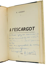 Envoi autographe A.Landry. A l'escargot. Jolie Couverture Art déco