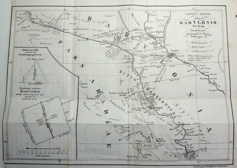 1820. Cartesitus et r&eacute;gio antiquae Babylonis, Muri Medici et Canalium, Euphratem. 