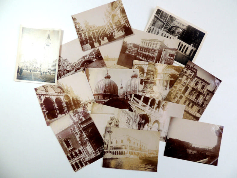 Lot photos 15 anciennes albumin&eacute;es. Italie, Venise. Place St Marc, Palais... 