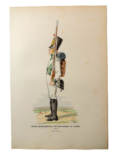 Lithographie. L&eacute;gion d&eacute;partementale des deux-S&egrave;vres ( 76e l&eacute;g&egrave;re) 1816.. d'apr&egrave;s Charlet
