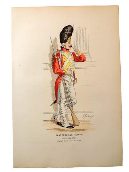 Lithographie. Chateauvieux Suisse. Grenadier 1791. 