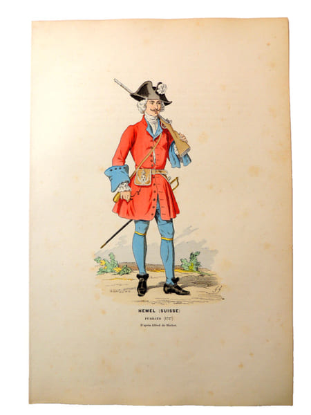 Lithographie. Hemel ( Suisse ) Fusilier 1727. 