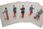 Lot de 23 lithographies couleurs costumes militaires. 76e régiment 1894. 