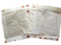 XVIe/XVIIe. 4 pages manuscrites sur vélin ou peau de porc