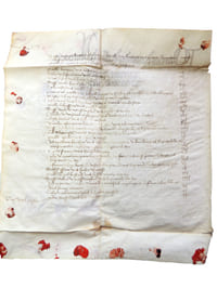 XVIe/XVIIe. 4 pages manuscrites sur vélin ou peau de porc