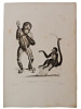 Histoire naturelle. Gravure sur cuivre de Huet XVIIIe.L'Orang-outan et le Coita. 