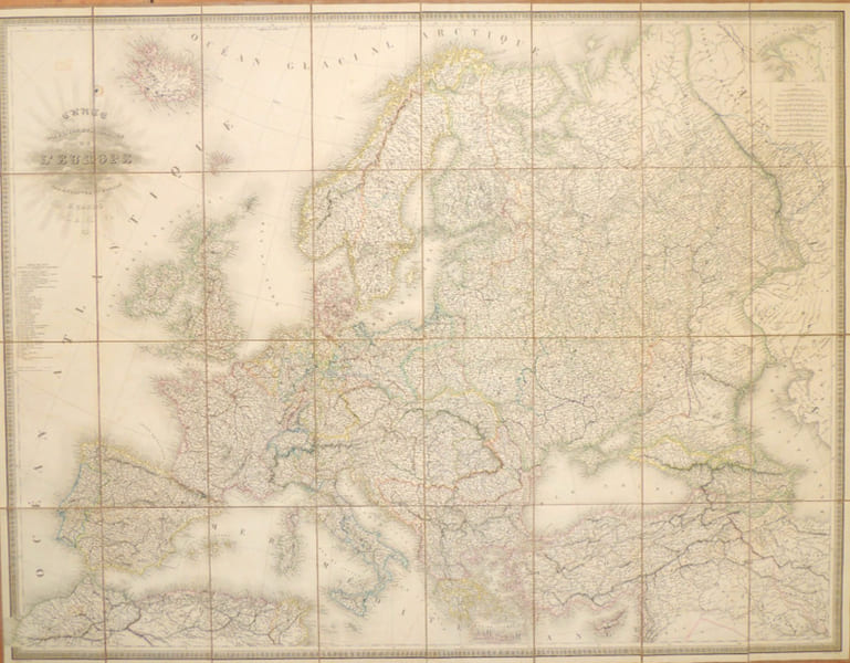 Carte Physique et Politique de l'Europe par J. Andriveau et Goujon 1849. 103x131. J. Andriveau et Goujon