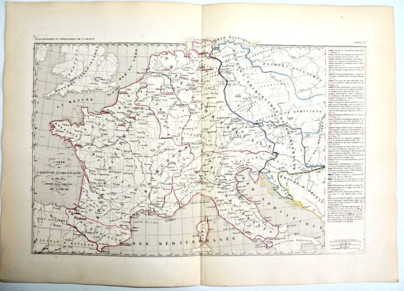 
carte couleur France. L'Empire de Charlemagne de 768 à 814, dressée sous la direction de A. Houzé. A. Houzé