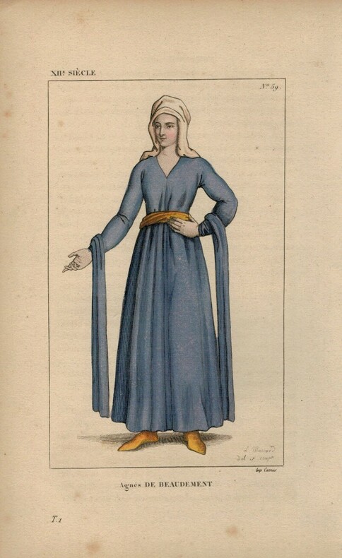 Gravure couleur Agnès de Beaudement XIIe siècle. 
