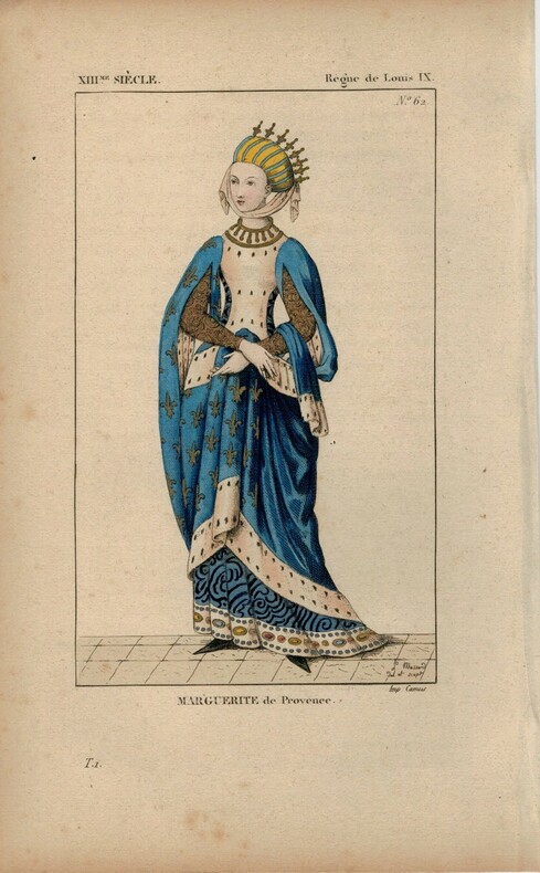 Gravure couleur XIIIe siècle. Marguerite de Provence