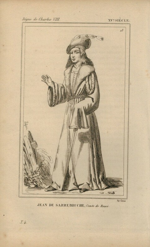 Gravure XVIe siècle. Jean de Sarrebruche, Comte de Rouci