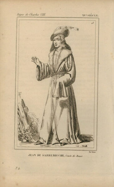 Gravure XVIe si&egrave;cle. Jean de Sarrebruche, Comte de Rouci