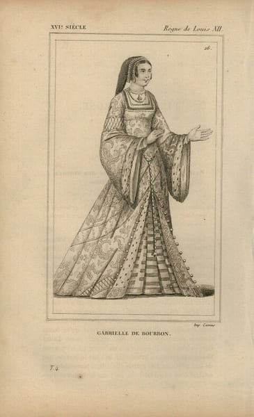 Gravure XVIe si&egrave;cle. Gabrielle de Bourbon