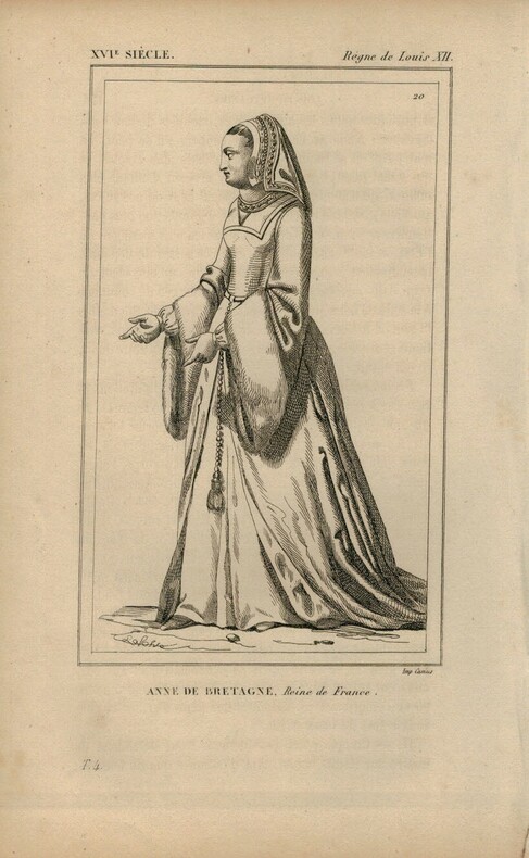 Gravure XVIe siècle. Anne de Bretagne, Reine de France