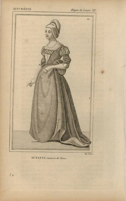 Gravure XVIe siècle. Susanne, Comtesse de Forez