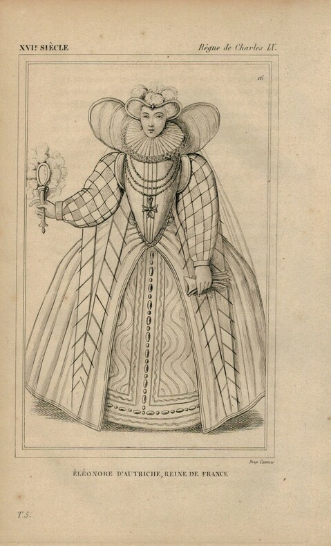Gravure XVIe siècle. Eléonore d'Autriche, Reine de France