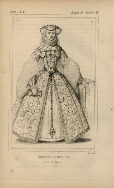 Gravure XVIIe si&egrave;cle. El&eacute;onore d'Autriche, Reine de France