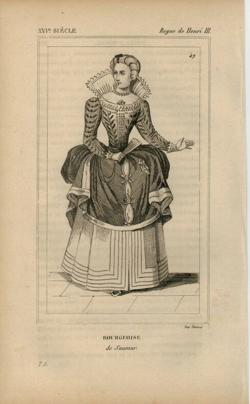 Gravure XVIe siècle. Bourgeoise de Saumur