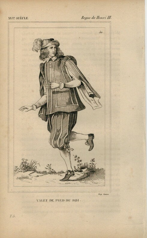 Gravure XVIe siècle. Valet de pied du Roi