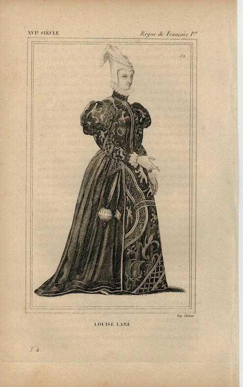 Gravure XVIe siècle. Louise Labbé