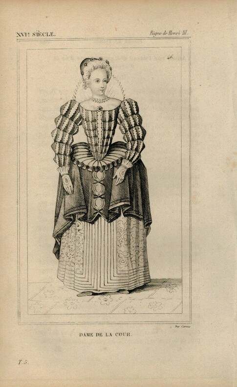 Gravure XVIe siècle. Dame de la cour