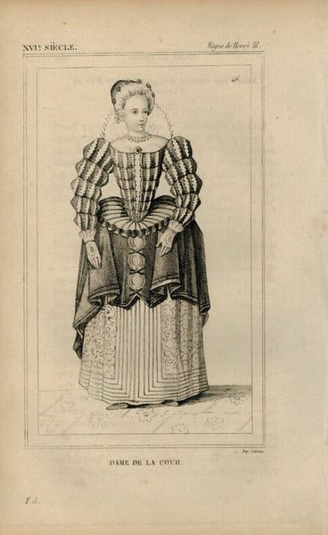 Gravure XVIe si&egrave;cle. Dame de la cour