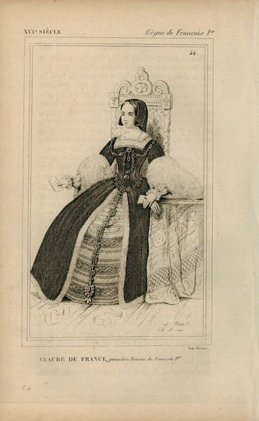Gravure XVIe si&egrave;cle. Claude de France, premi&egrave;re femme de Fran&ccedil;ois 1er