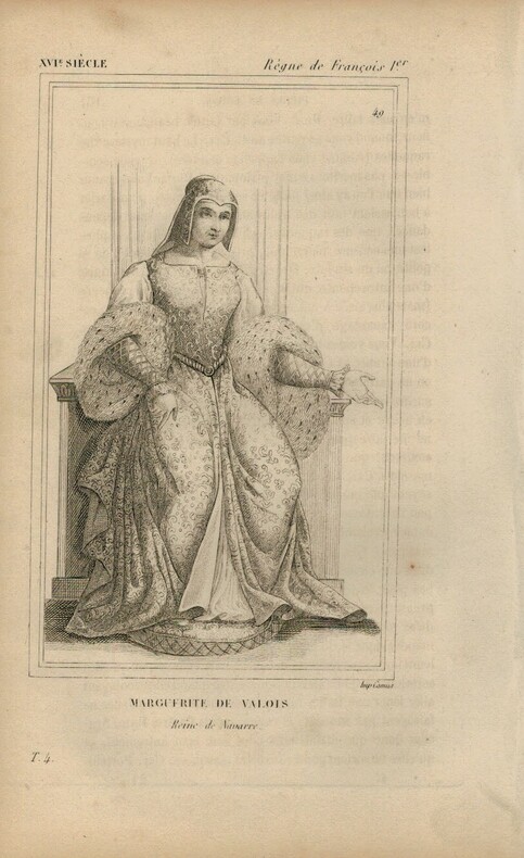 Gravure XVIe siècle. Marguerite de Valois, Reine de Navarre