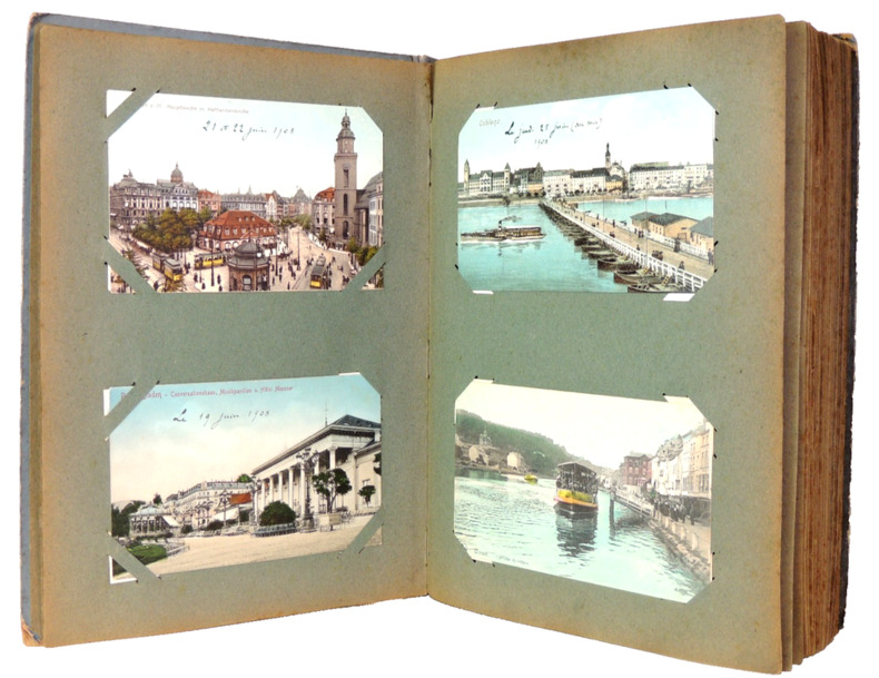 Voyage. Album de 200 cartes postales " Voyage sur les bords du Rhin, 1908 ". 