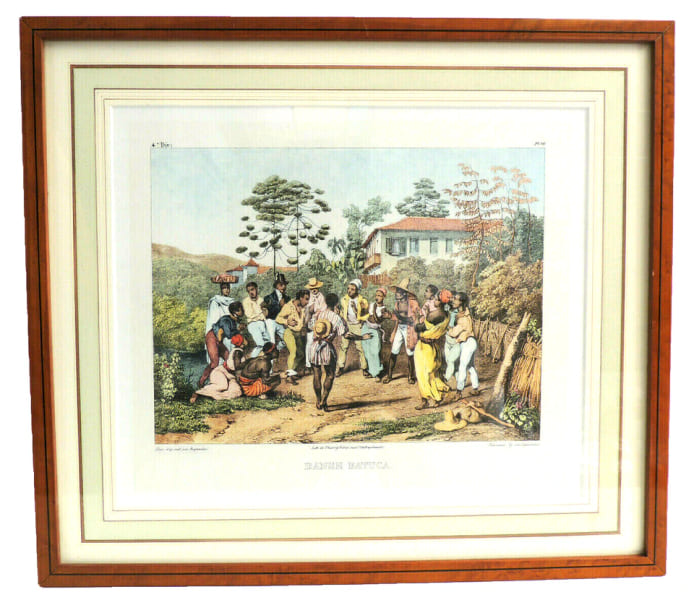 Br&eacute;sil. Lithographie couleur Rugendas. Danse Batuca. Johann Moritz Rugendas