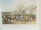 Br&eacute;sil. Lithographie couleur Rugendas. March&eacute; sur la Brahia dos Mineros. Johann Moritz Rugendas