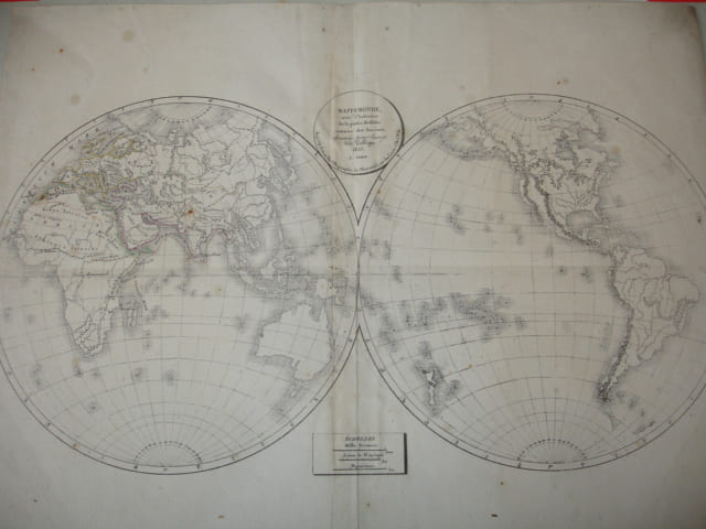 MAPPEMONDE AVEC L'INDICATION DE LA PARTIE DU GLOBE CONNU DES ANCIENS 1822. 