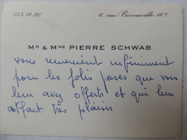 CARTE DE VISITE Pierre Schwab Producteur de films Francais ( 1901-1986). Pierre Schwab